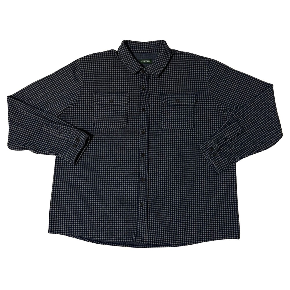 Orvis Shirt Mens 2XL Blue Gray Flannel Button Up Long Sleeve Active Fit Pockets - Picture 2 of 7